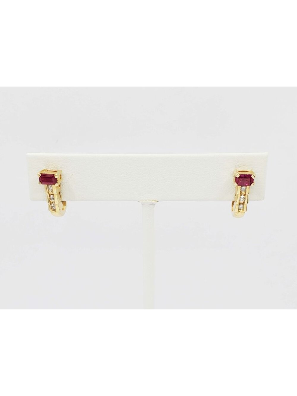 0.4 ctw Natural Ruby & Diamond J-Shaped Earrings 14k Gold